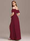 Cold-Shoulder Pleated Chiffon Slit Bridesmaid Dress