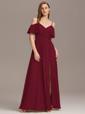 Cold-Shoulder Pleated Chiffon Slit Bridesmaid Dress