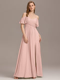 Cold-Shoulder Pleated Chiffon Slit Bridesmaid Dress