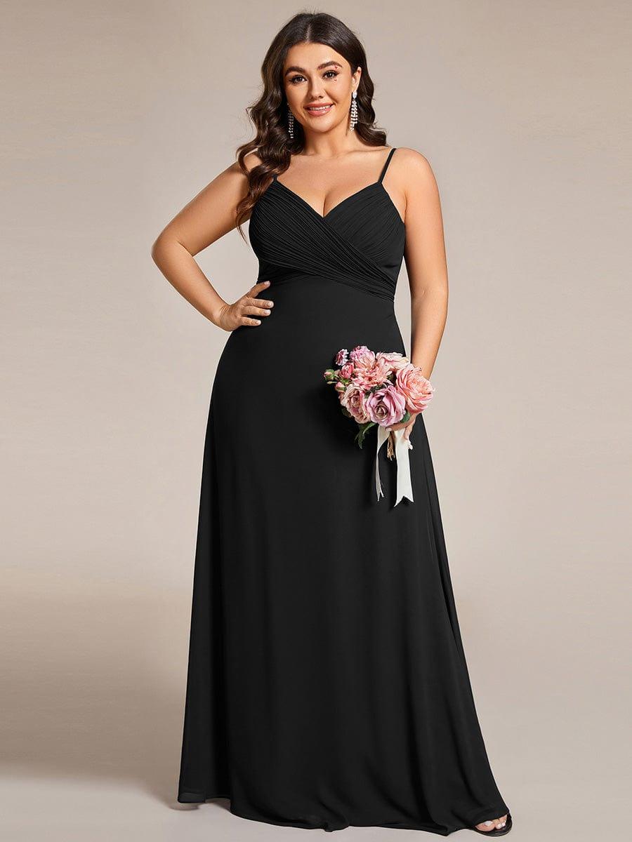 Plus Size Straps V-Neck Pleated Chiffon A-Line Long Dress