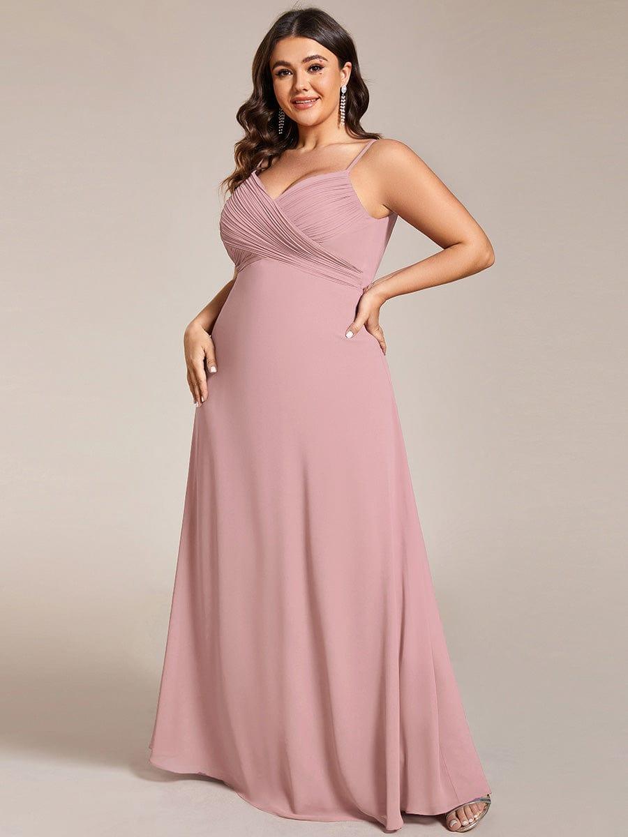 Plus Size Straps V-Neck Pleated Chiffon A-Line Long Dress