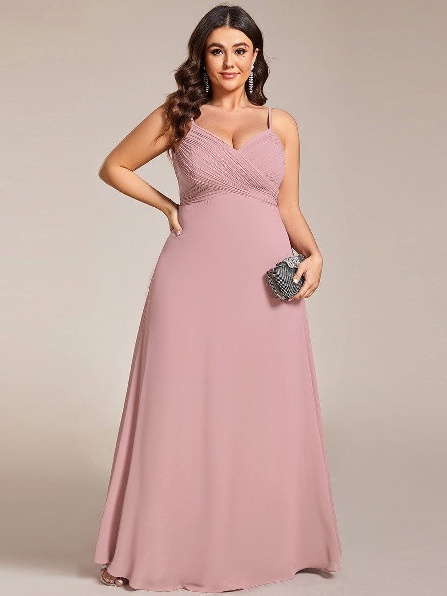 Plus Size Straps V-Neck Pleated Chiffon A-Line Long Dress