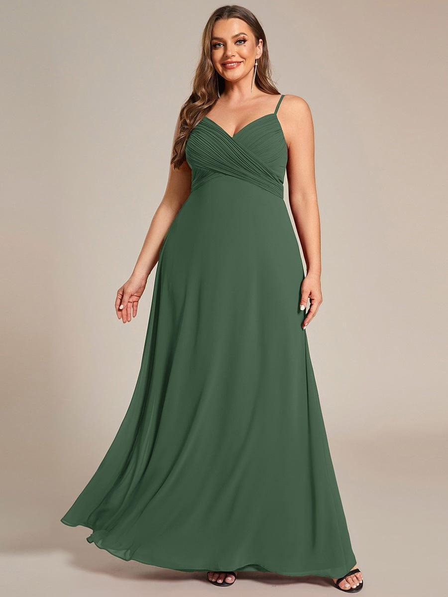 Plus Size Straps V-Neck Pleated Chiffon A-Line Long Dress