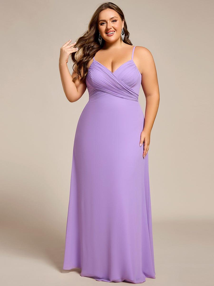 Plus Size Straps V-Neck Pleated Chiffon A-Line Long Dress