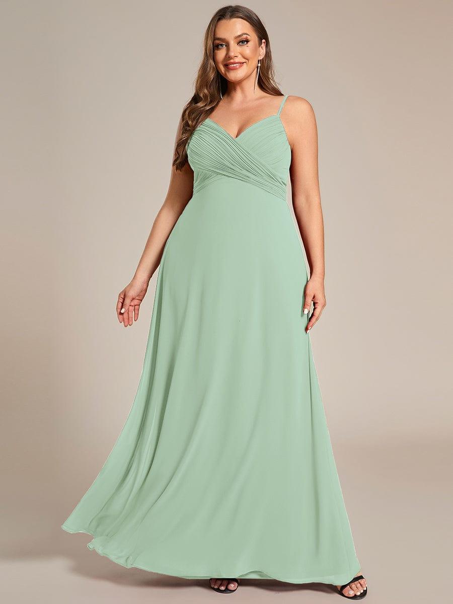 Plus Size Straps V-Neck Pleated Chiffon A-Line Long Dress