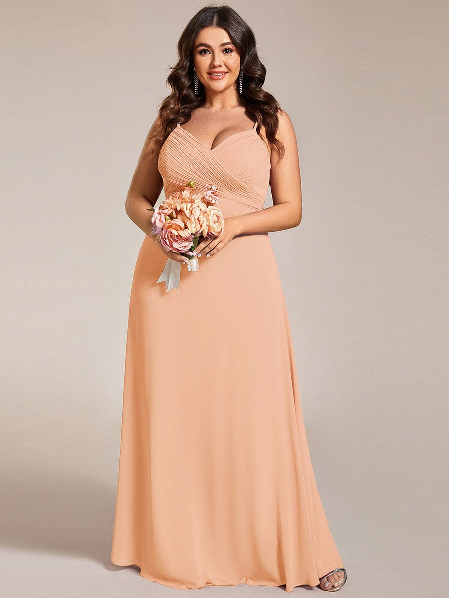 Plus Size Straps V-Neck Pleated Chiffon A-Line Long Dress