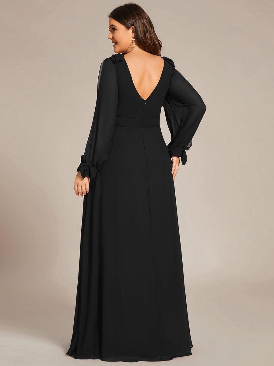 Plus Size V-Neck Slit Bridesmaid Dress with Lantern Sleeves