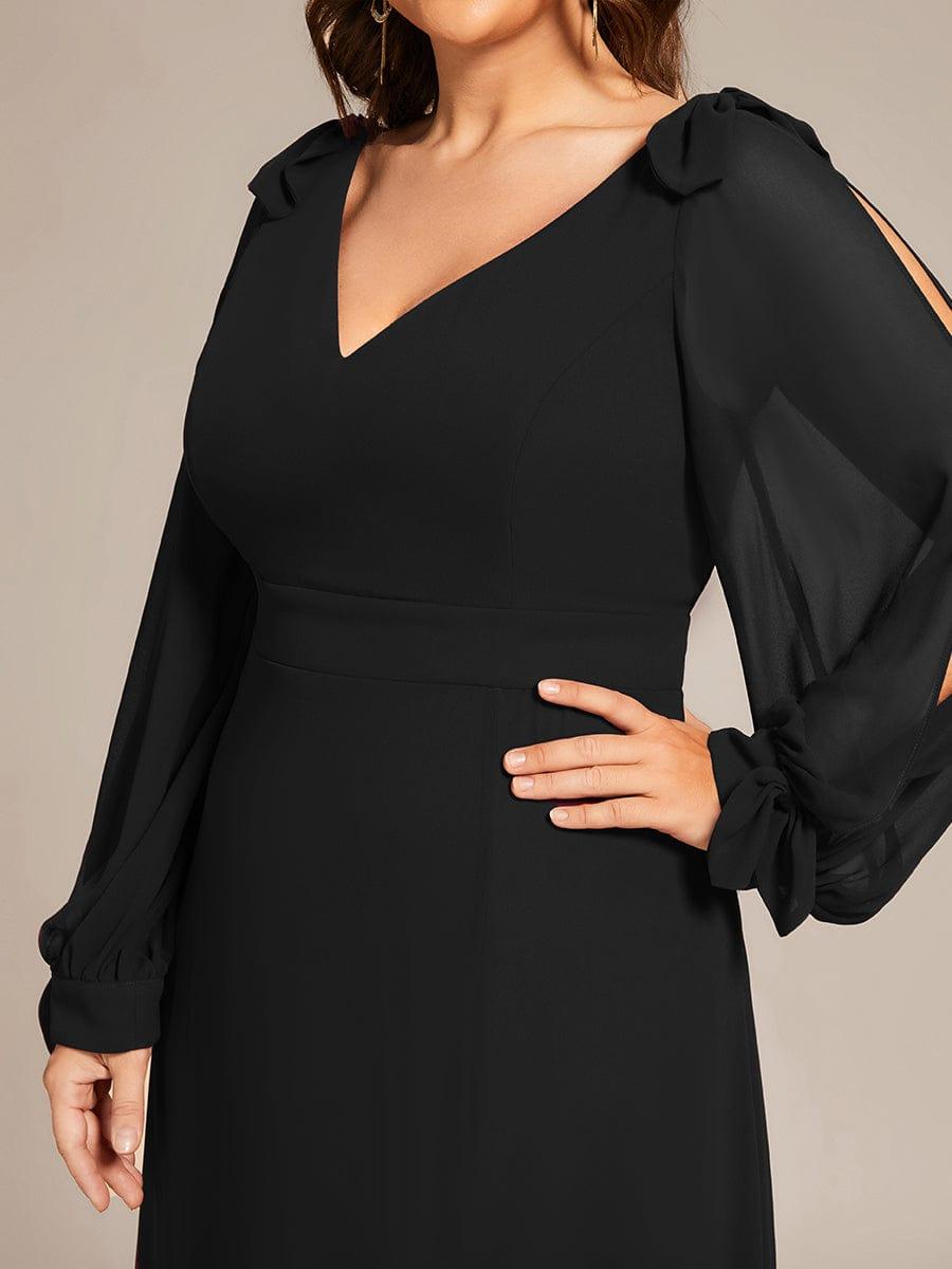 Plus Size V-Neck Slit Bridesmaid Dress with Lantern Sleeves
