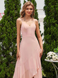 Chic Spaghetti Straps Ruffle Chiffon Bridesmaid Dress