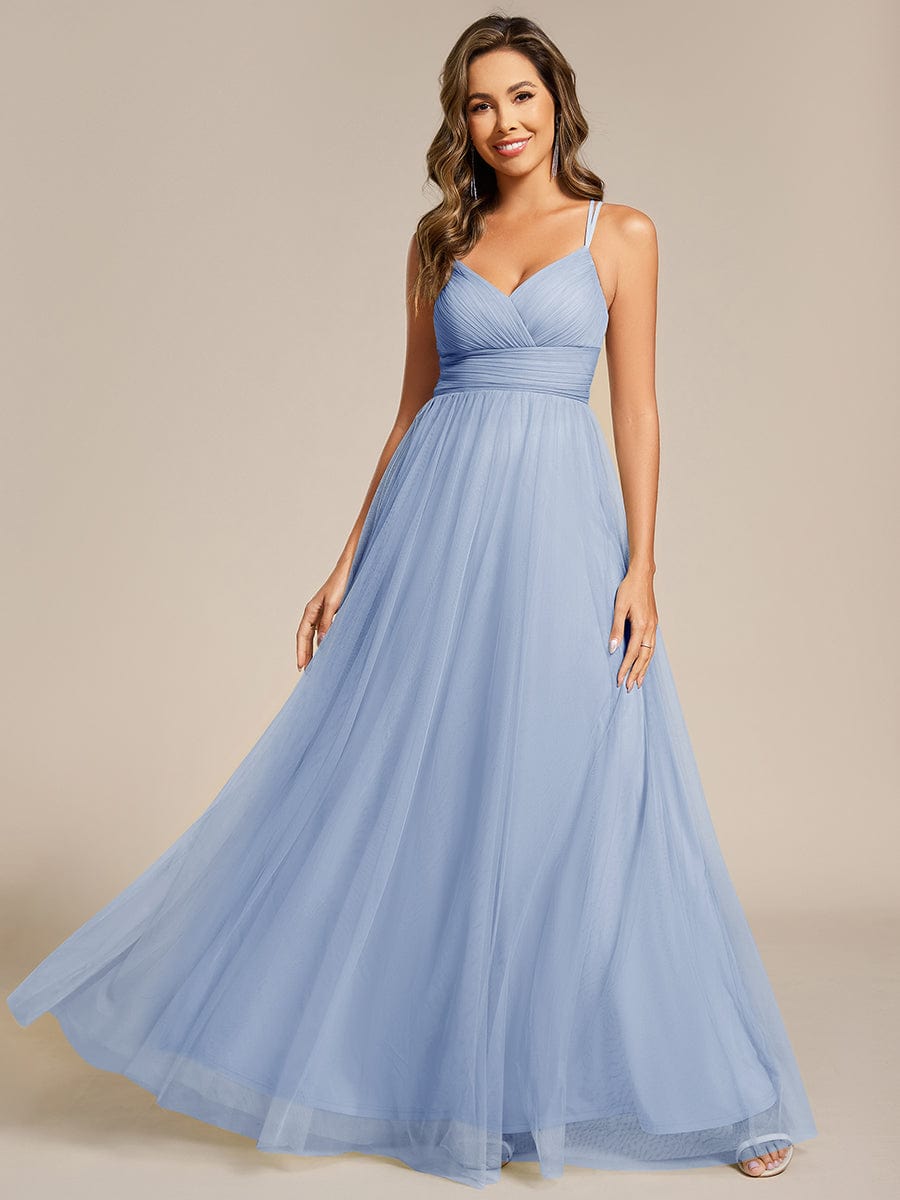 Double Straps Pleated Empire Waist Bridesmaid Dress