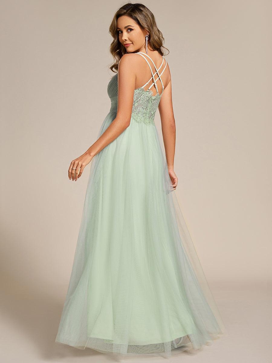 Double Straps Pleated Empire Waist Bridesmaid Dress