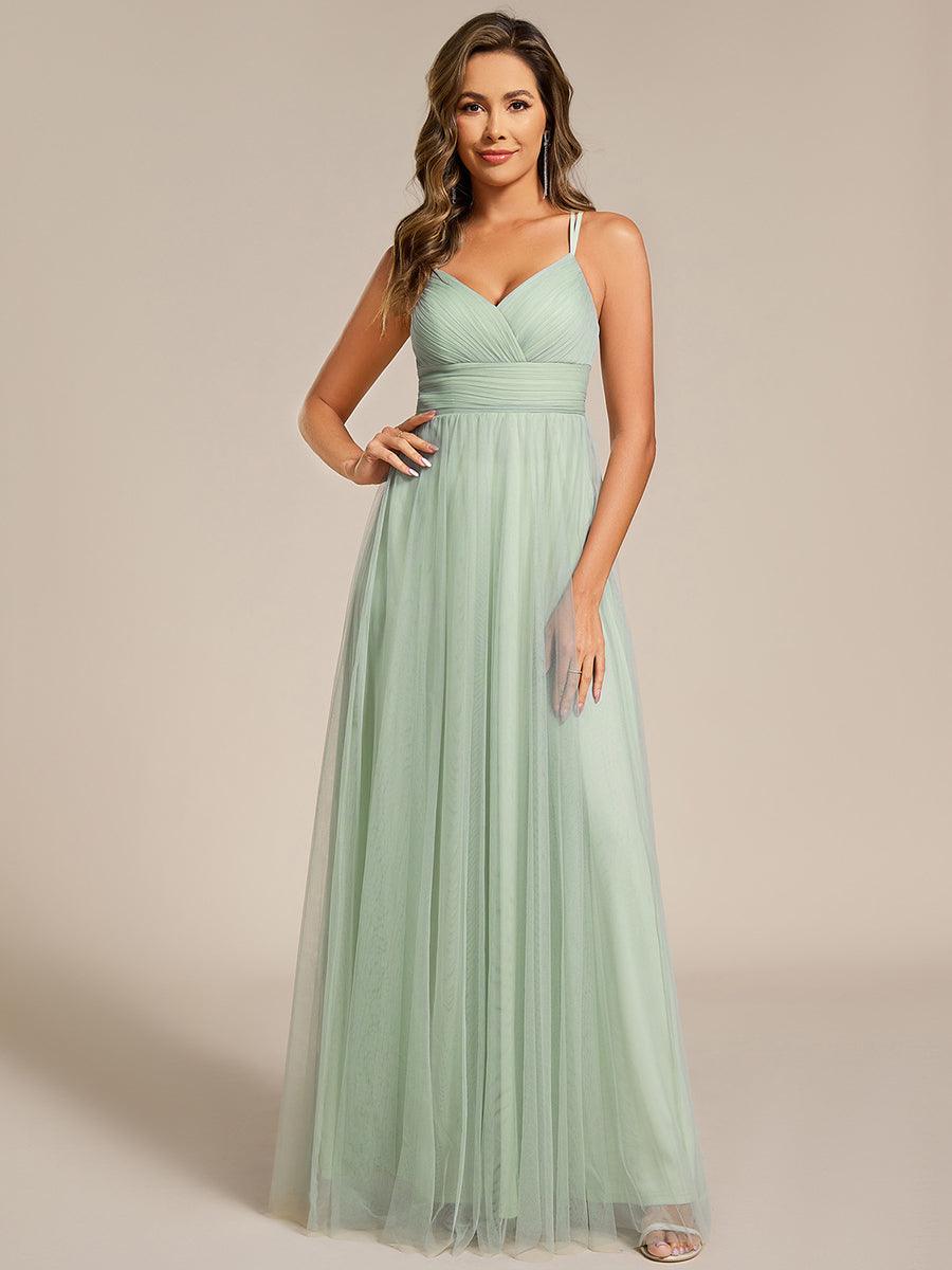 Double Straps Pleated Empire Waist Bridesmaid Dress