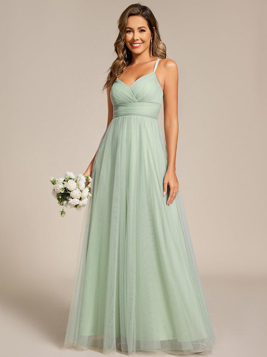 Double Straps Pleated Empire Waist Bridesmaid Dress