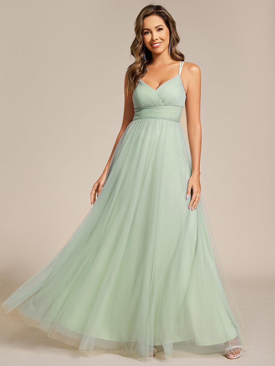 Double Straps Pleated Empire Waist Bridesmaid Dress