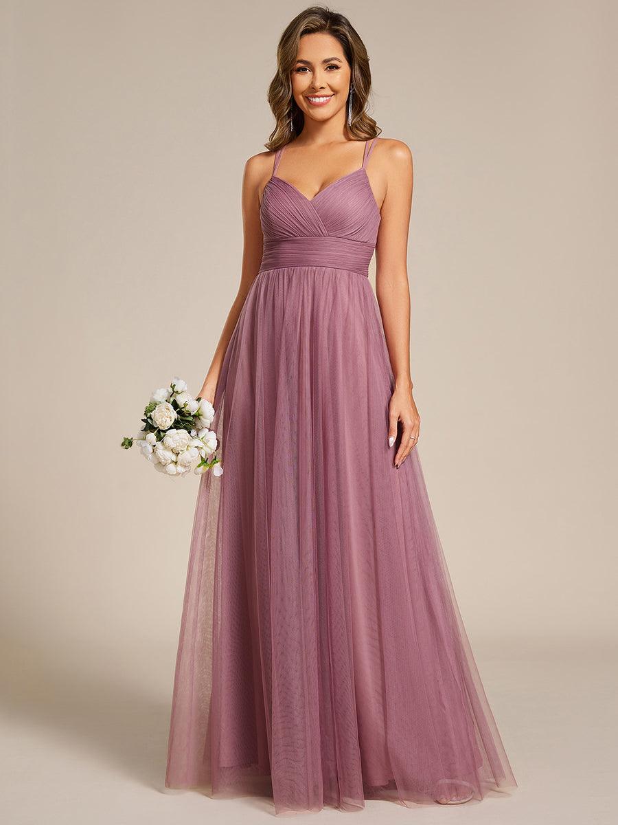 Double Straps Pleated Empire Waist Bridesmaid Dress