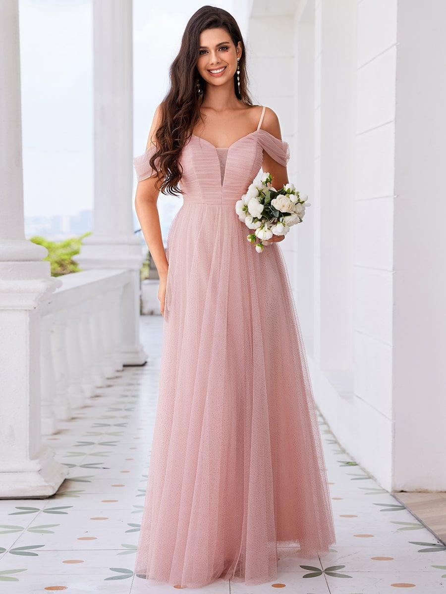 Princess A-Line Tulle Bridesmaid Dress with Cold Shoulder