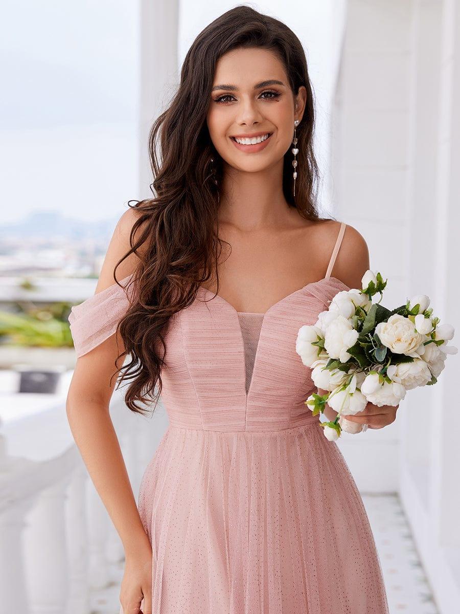 Princess A-Line Tulle Bridesmaid Dress with Cold Shoulder