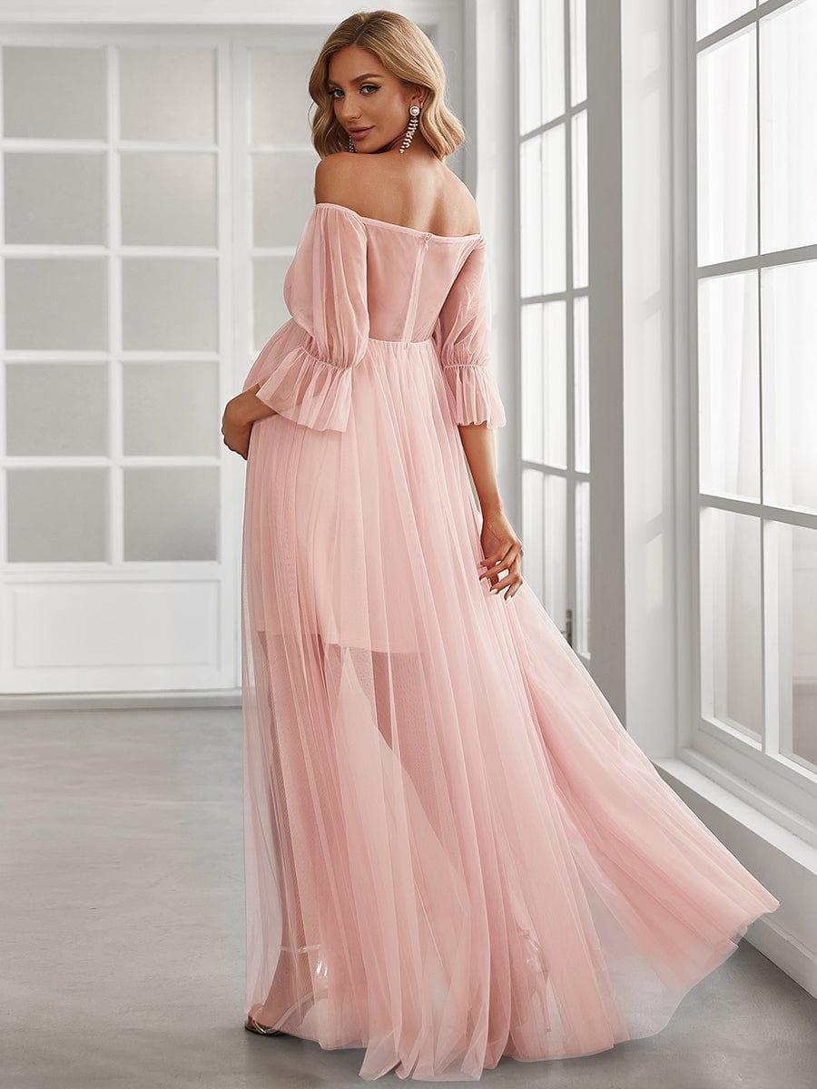 Elegant A-Line Long Maternity Dress with Off-Shoulder
