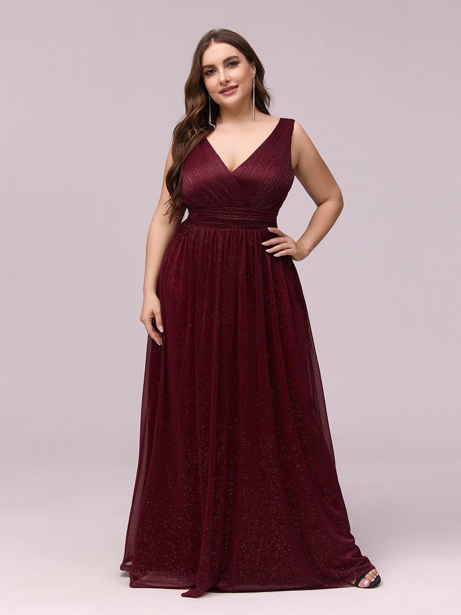 Plus Size V-Neck Pleated Empire Waist A-Line Evening Dress