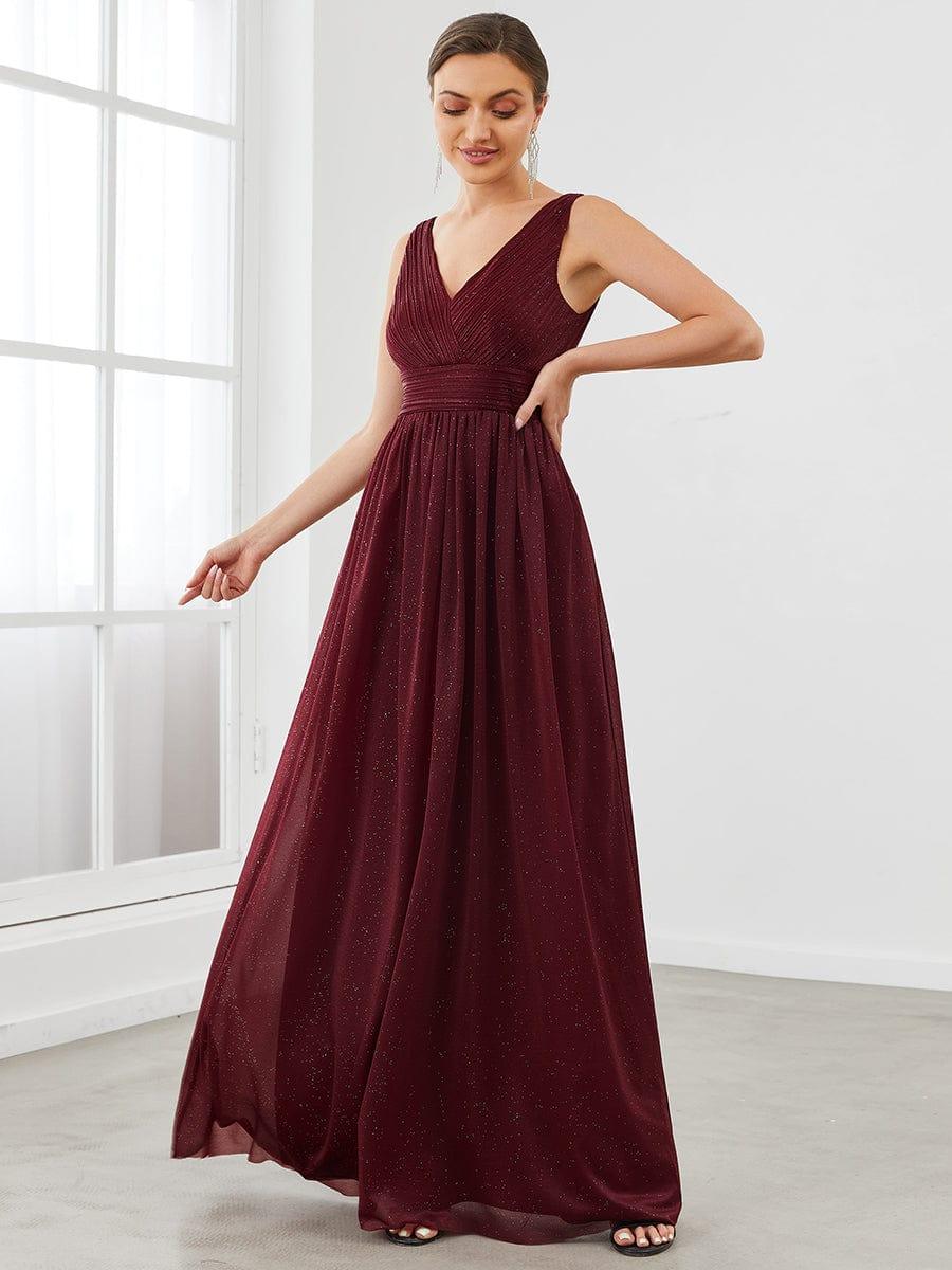 Chic V-Neck Sleeveless Pleated A-Line Evening Dress