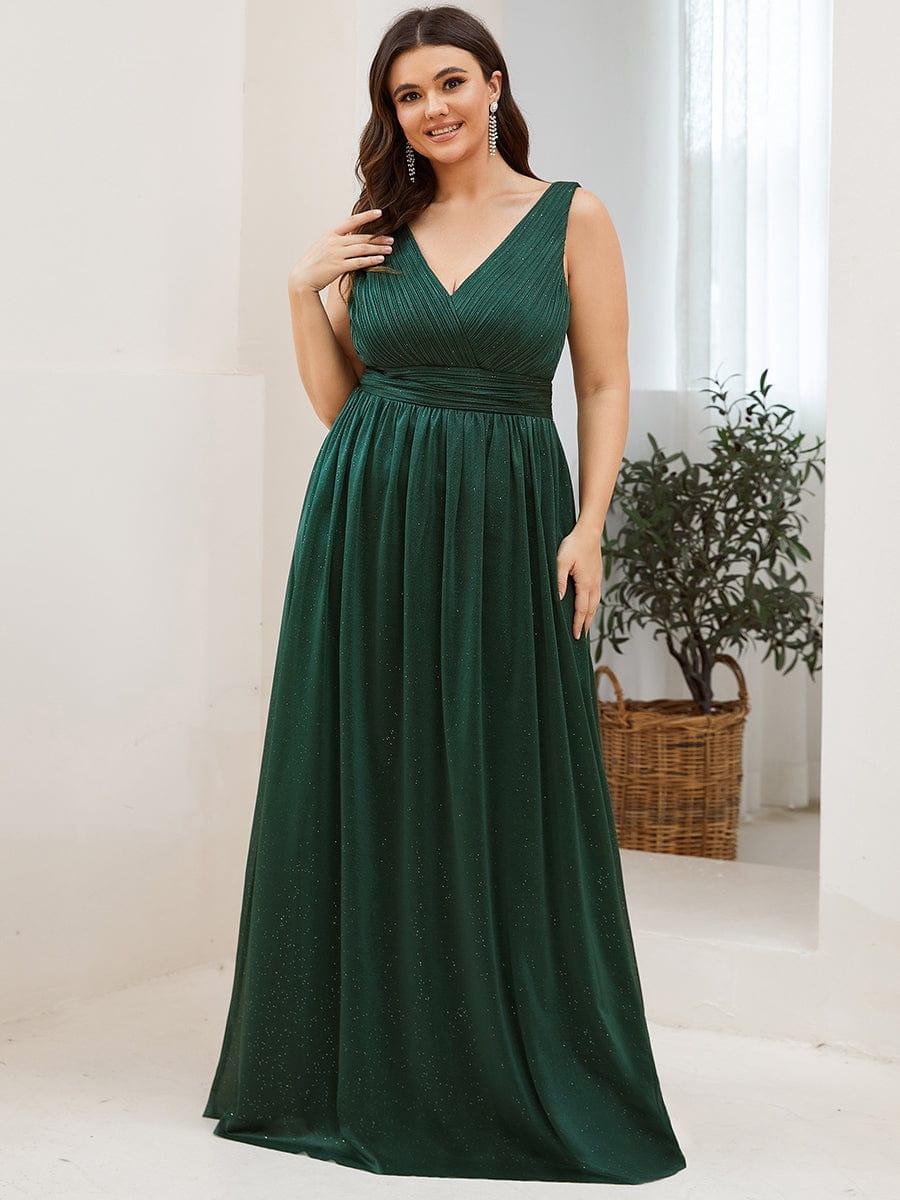 Chic V-Neck Sleeveless Pleated A-Line Evening Dress