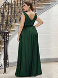 Plus Size V-Neck Pleated Empire Waist A-Line Evening Dress