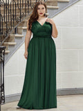 Plus Size V-Neck Pleated Empire Waist A-Line Evening Dress