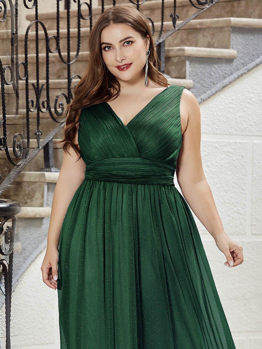 Plus Size V-Neck Pleated Empire Waist A-Line Evening Dress