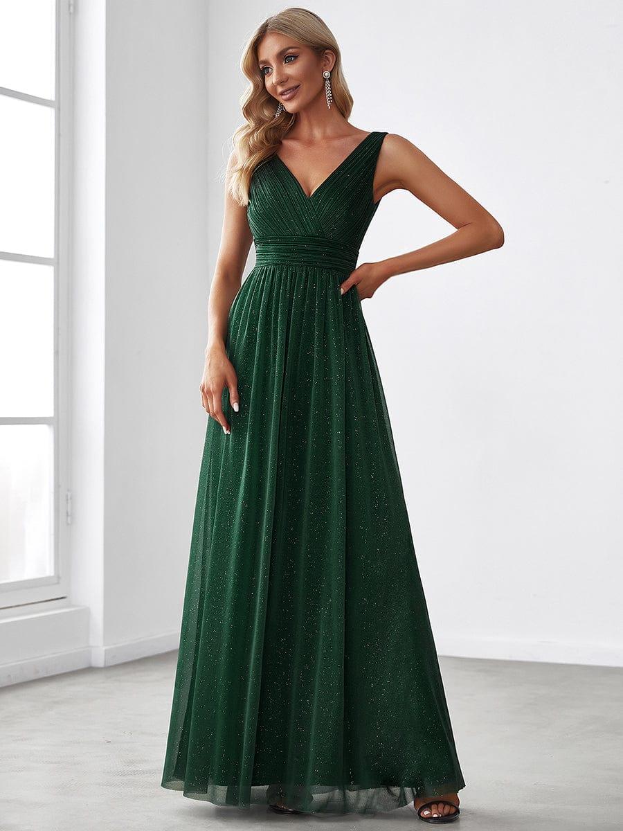 Chic V-Neck Sleeveless Pleated A-Line Evening Dress