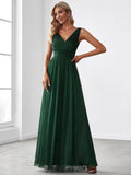 Chic V-Neck Sleeveless Pleated A-Line Evening Dress