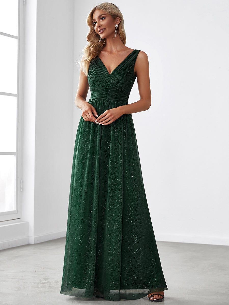 Chic V-Neck Sleeveless Pleated A-Line Evening Dress