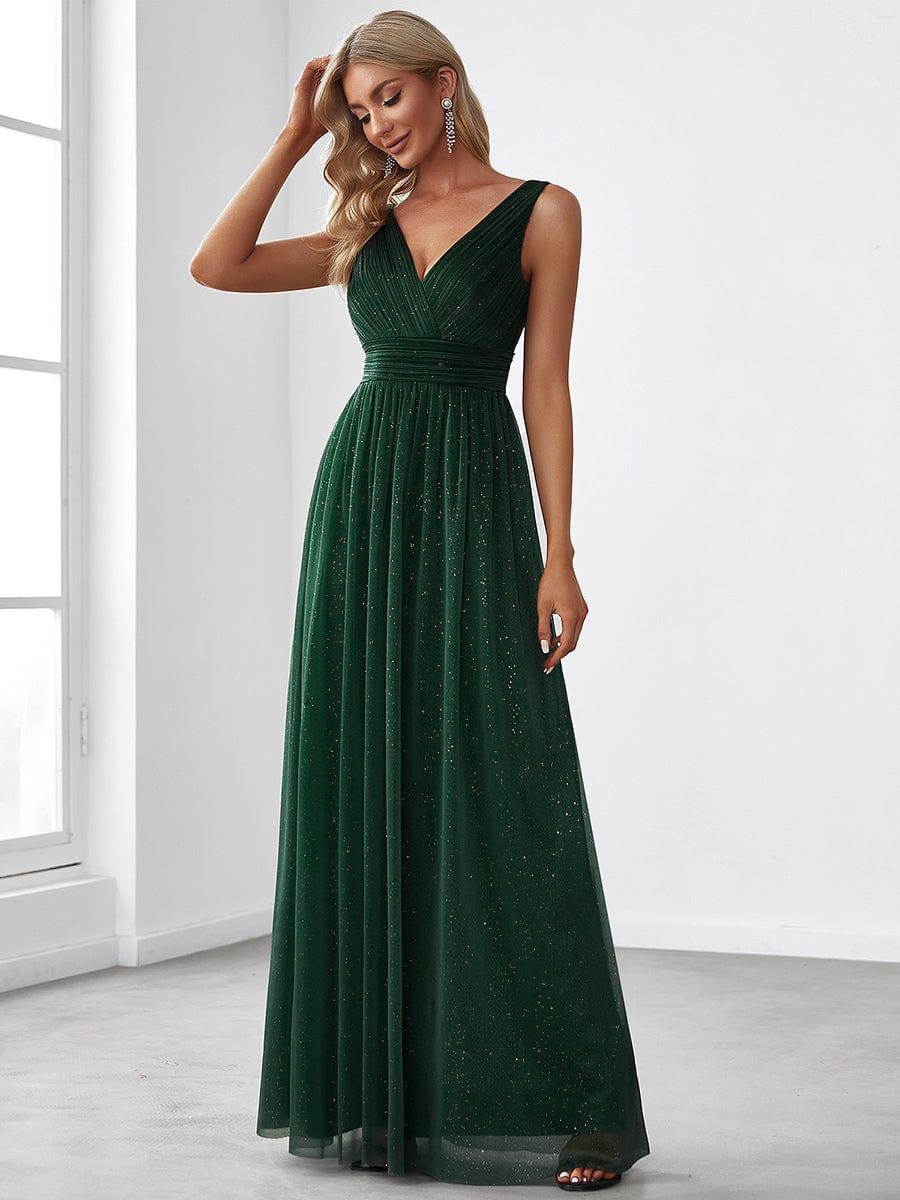 Chic V-Neck Sleeveless Pleated A-Line Evening Dress