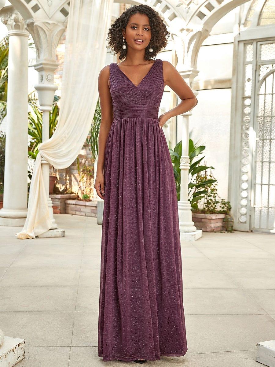 Chic V-Neck Sleeveless Pleated A-Line Evening Dress