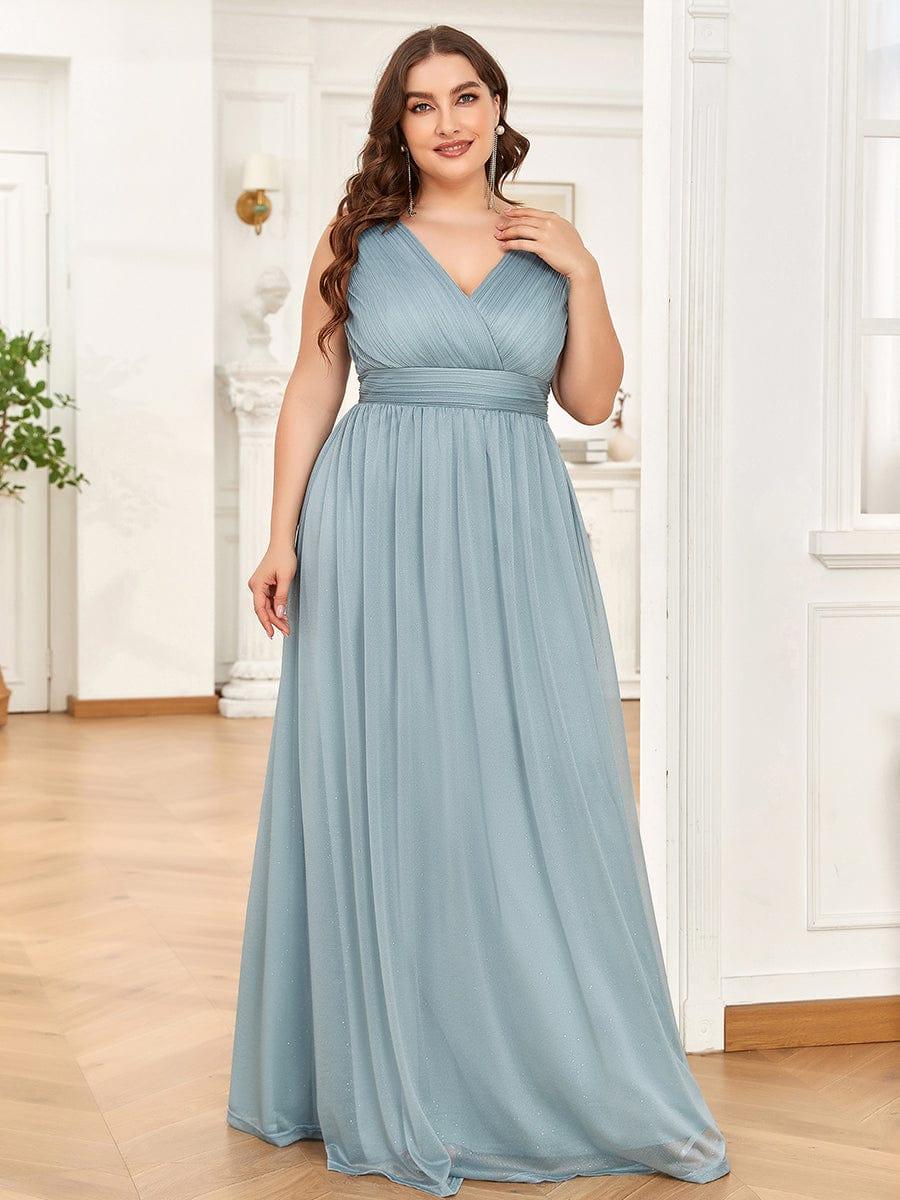 Chic V-Neck Sleeveless Pleated A-Line Evening Dress
