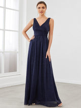 Chic V-Neck Sleeveless Pleated A-Line Evening Dress