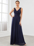 Chic V-Neck Sleeveless Pleated A-Line Evening Dress
