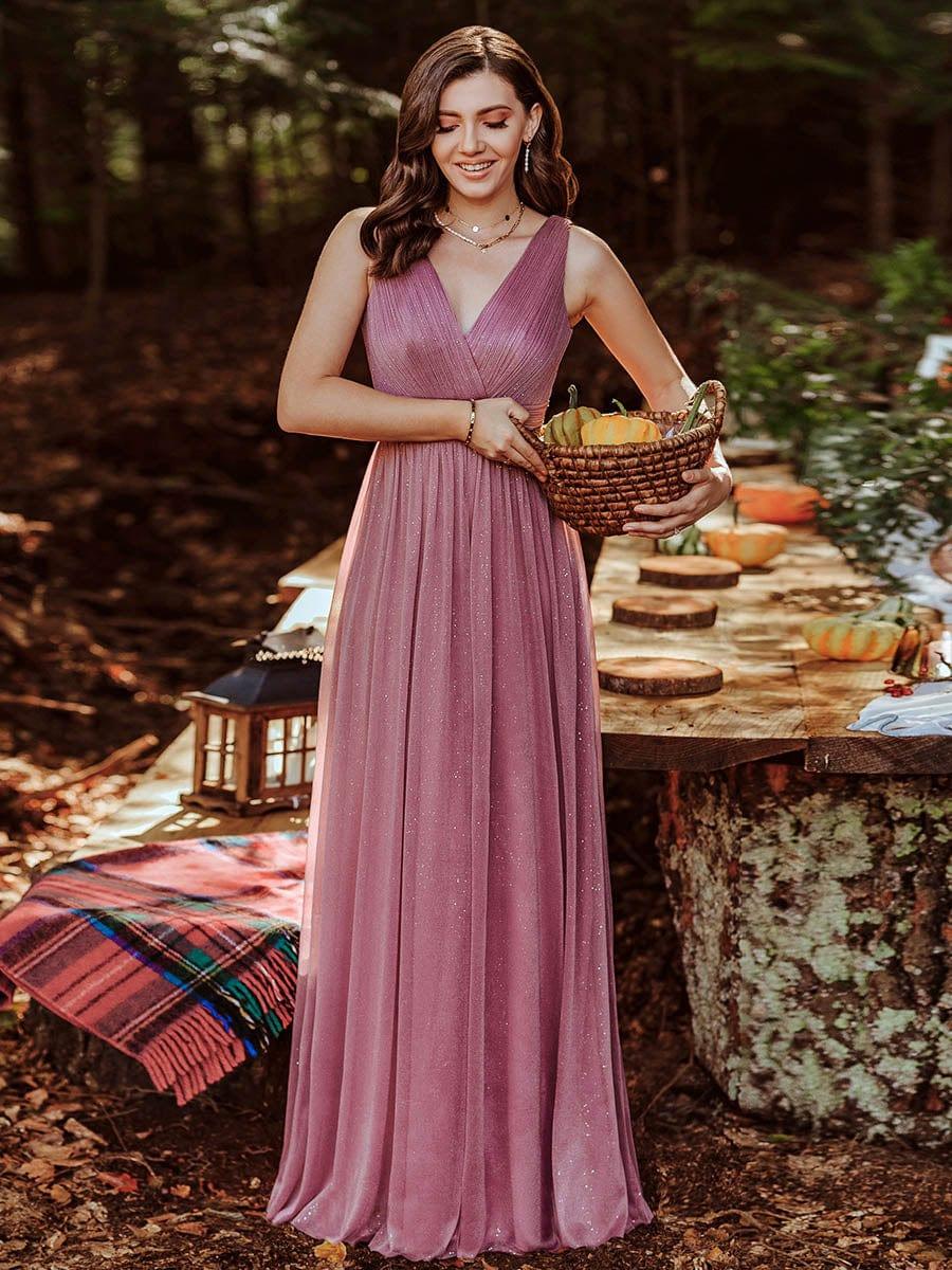 Chic V-Neck Sleeveless Pleated A-Line Evening Dress