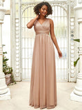 Chic V-Neck Sleeveless Pleated A-Line Evening Dress