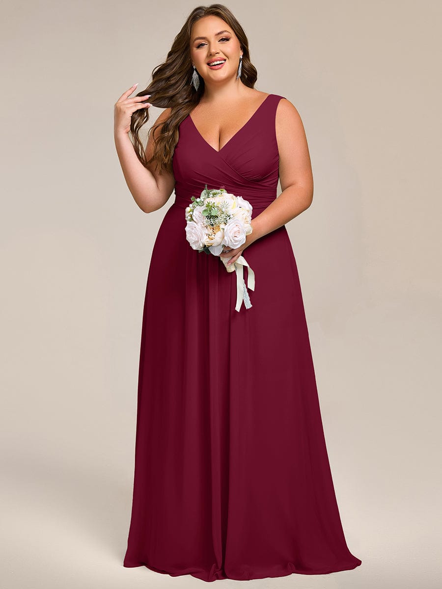 Simple V-Neck Sleeveless Pleated Chiffon Bridesmaid Dress