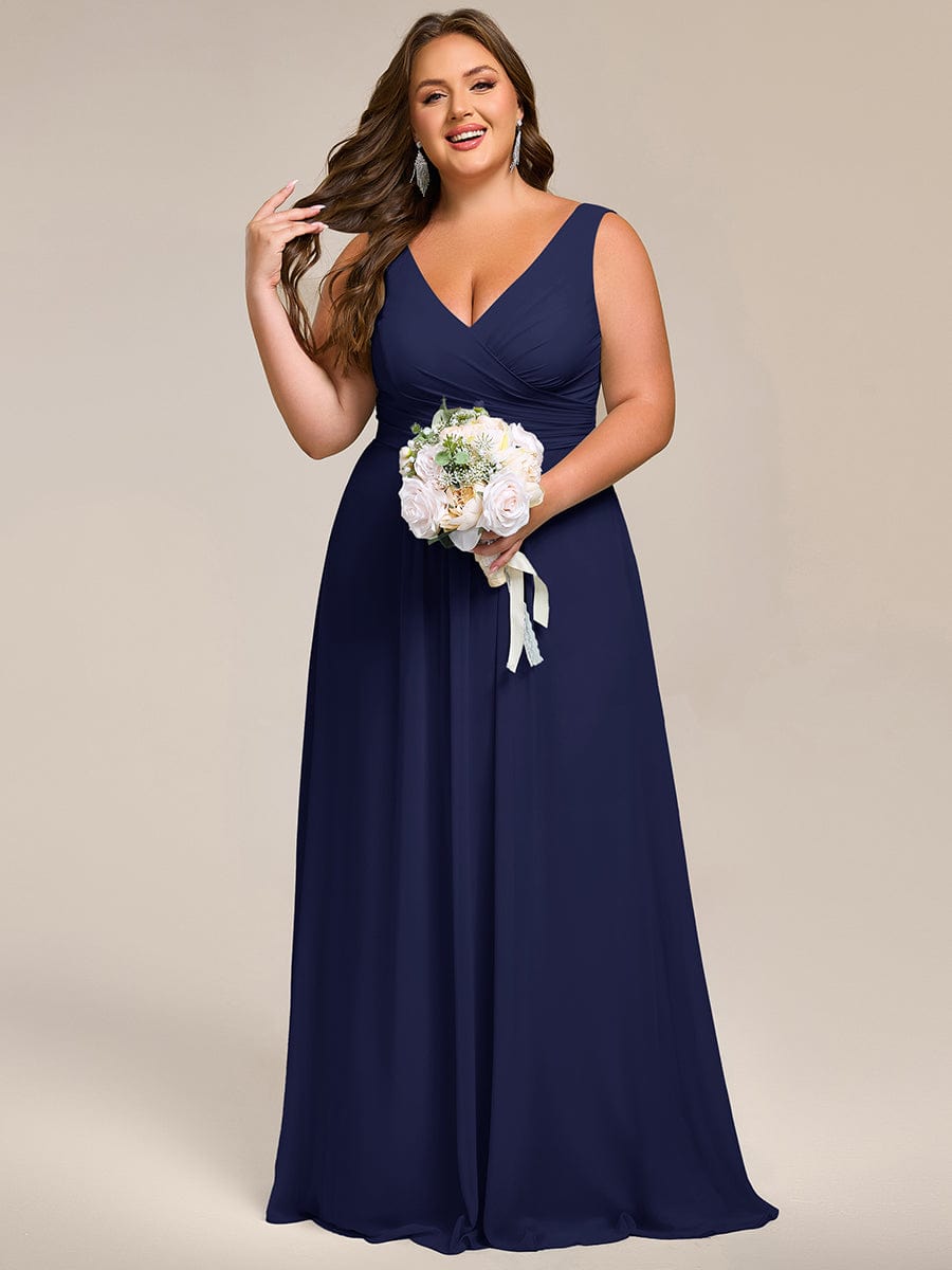 Simple V-Neck Sleeveless Pleated Chiffon Bridesmaid Dress