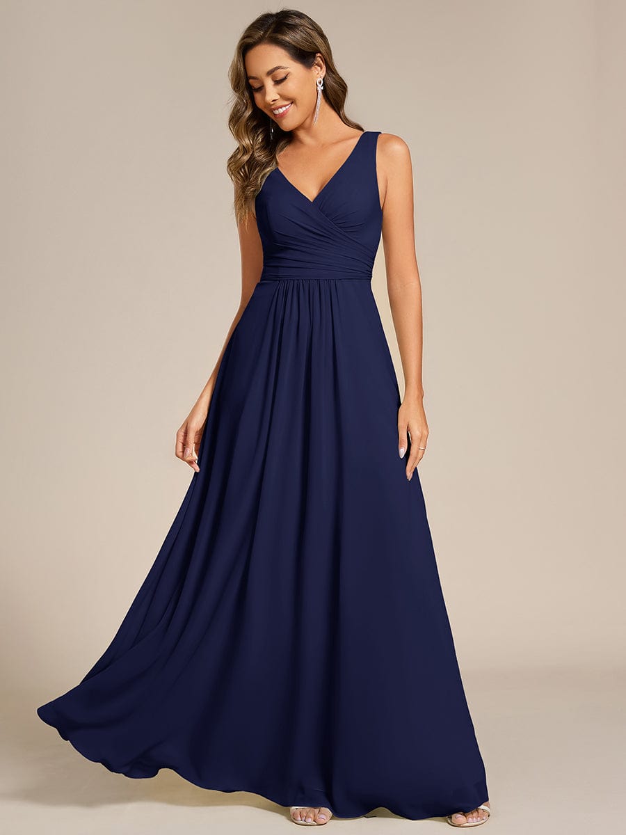 Simple V-Neck Sleeveless Pleated Chiffon Bridesmaid Dress