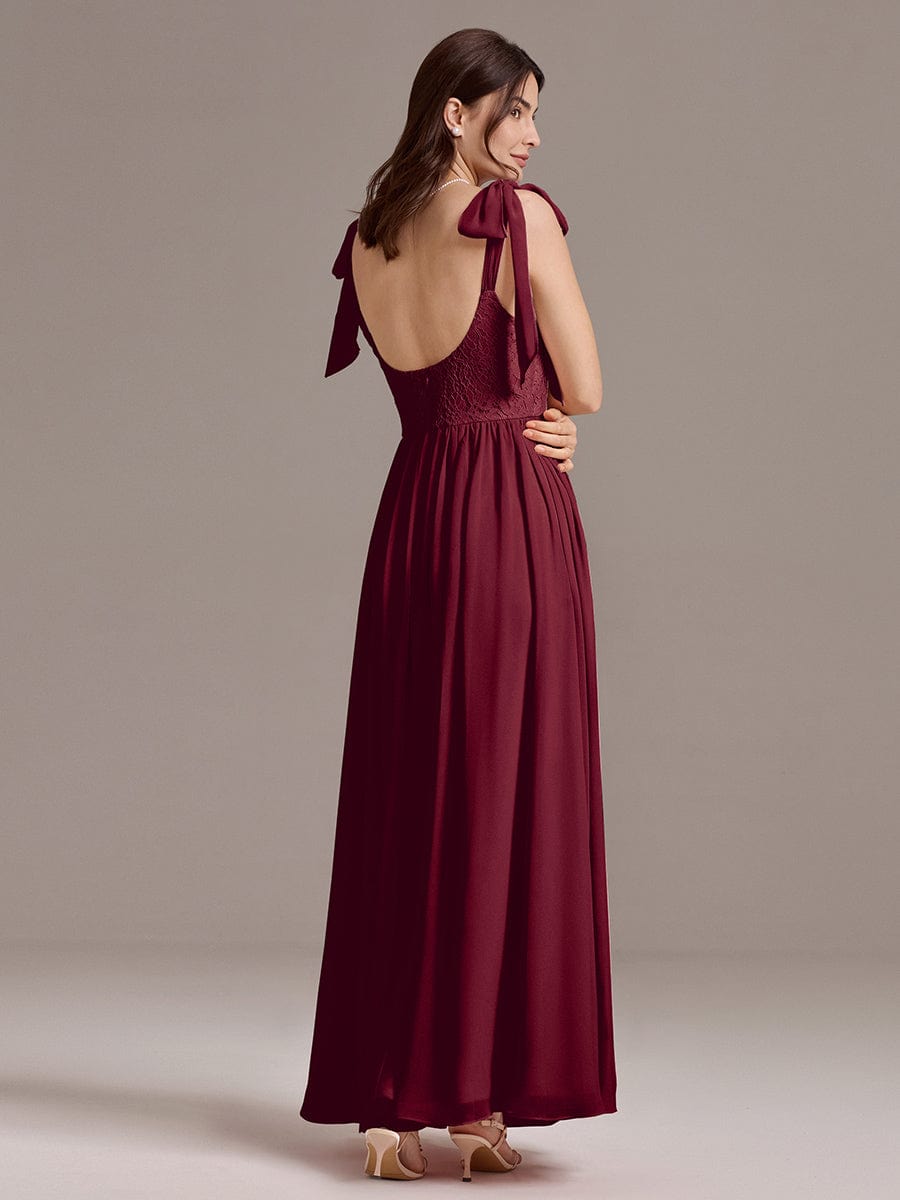 Sweetheart Lace Top Bridesmaid Dress Bow Tie Straps