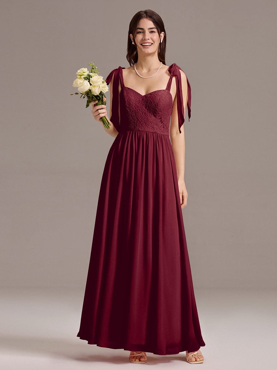 Sweetheart Lace Top Bridesmaid Dress Bow Tie Straps
