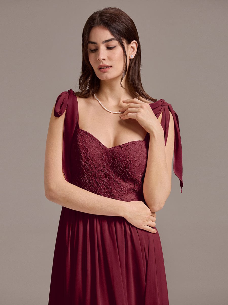 Sweetheart Lace Top Bridesmaid Dress Bow Tie Straps