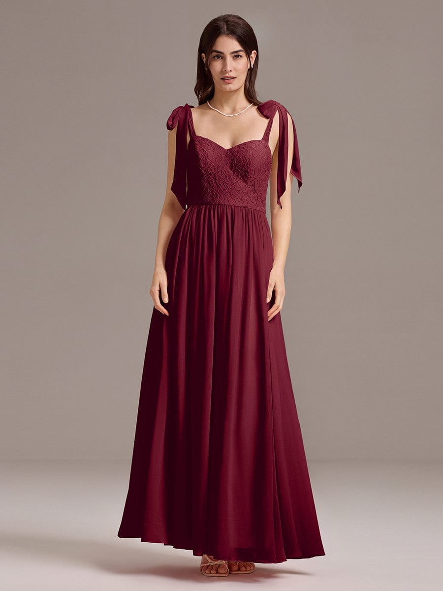 Sweetheart Lace Top Bridesmaid Dress Bow Tie Straps