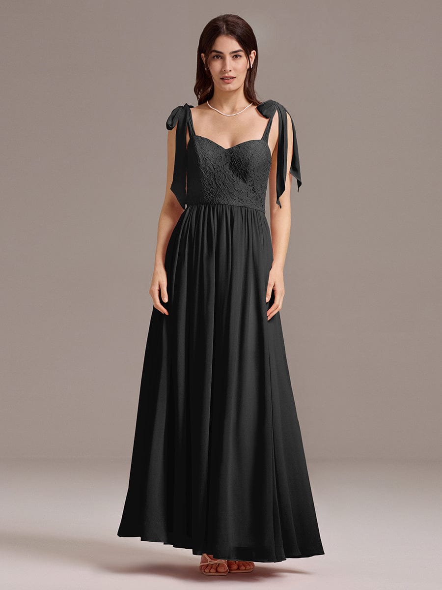 Sweetheart Lace Top Bridesmaid Dress Bow Tie Straps