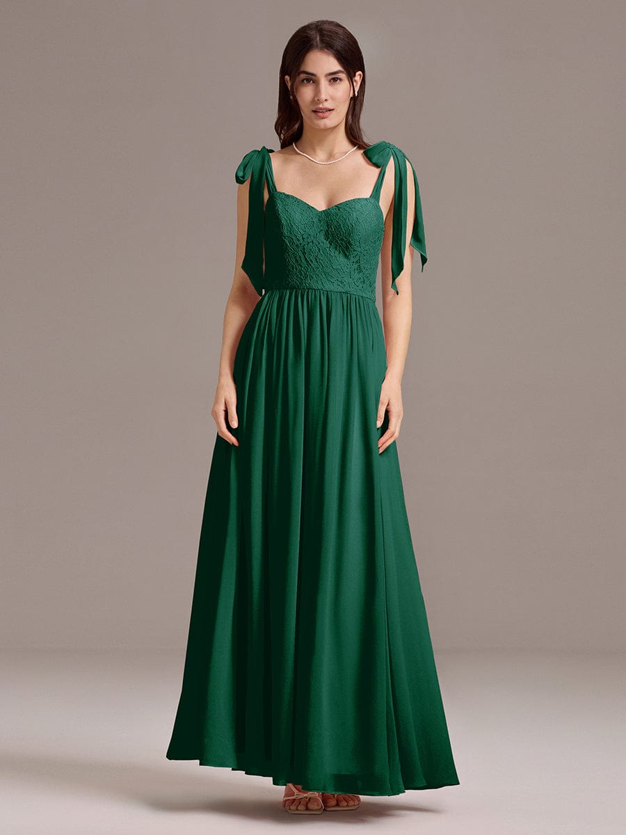 Sweetheart Lace Top Bridesmaid Dress Bow Tie Straps