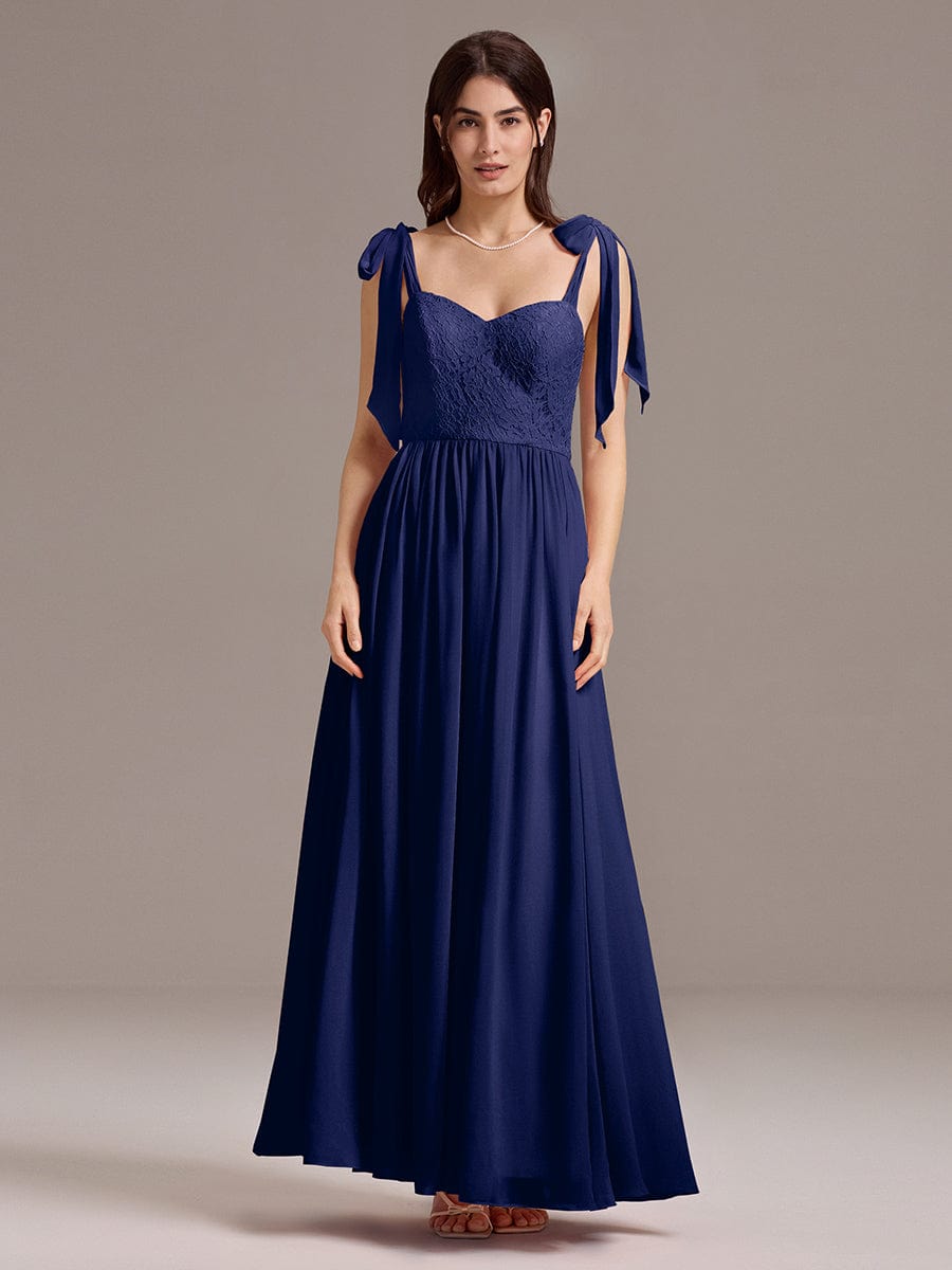 Sweetheart Lace Top Bridesmaid Dress Bow Tie Straps