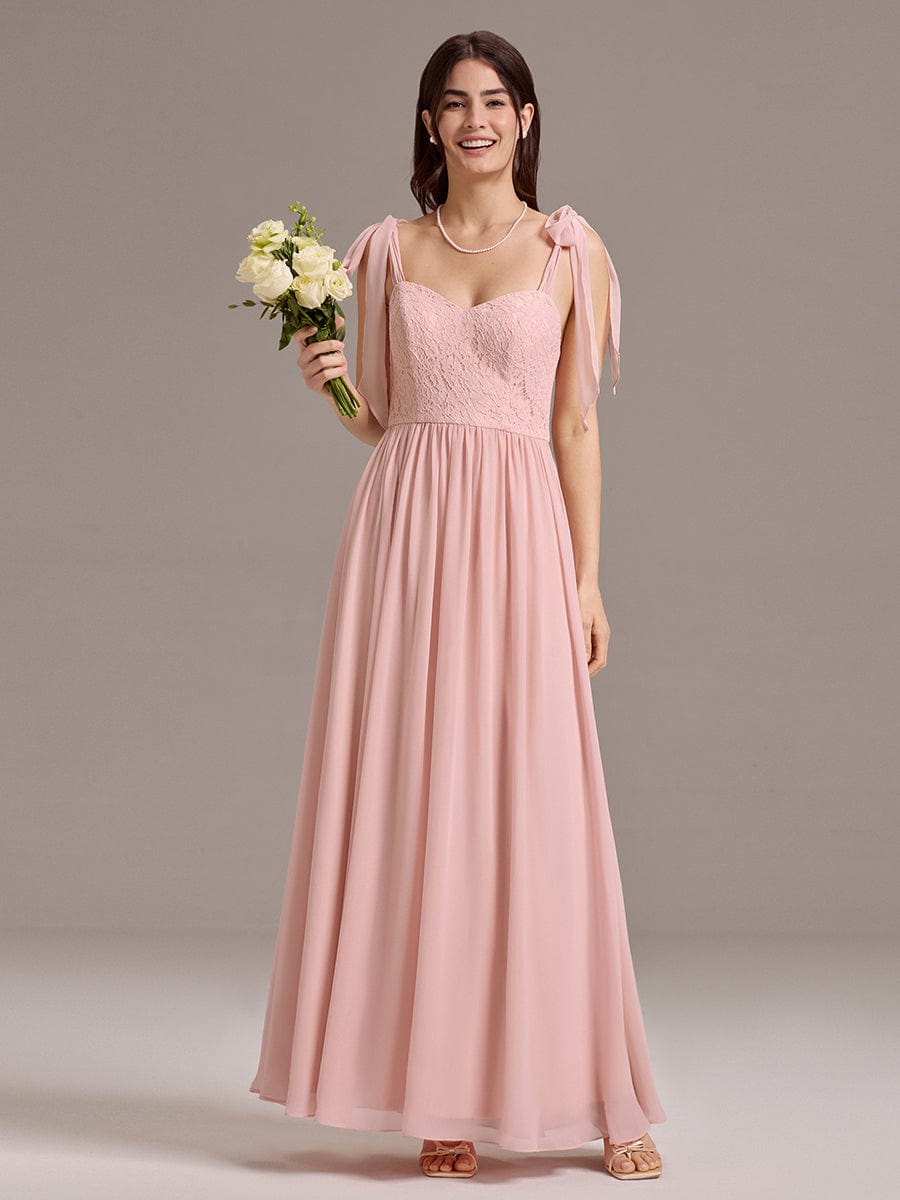 Sweetheart Lace Top Bridesmaid Dress Bow Tie Straps