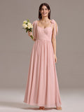 Sweetheart Lace Top Bridesmaid Dress Bow Tie Straps